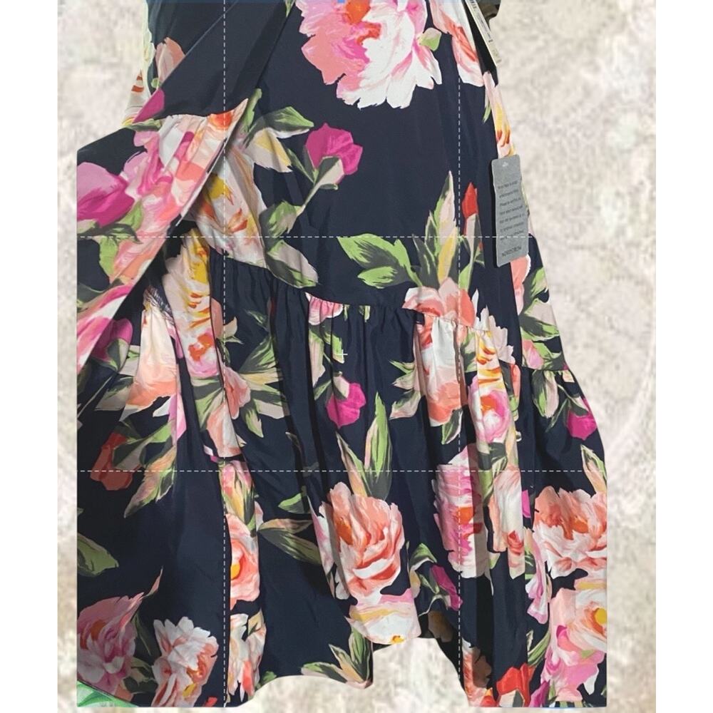 Eliza J Navy Floral High Low Cascade Ruffle Womens 6 Wedding/Peasant Skirt - Picture 7 of 12